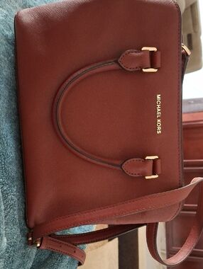 Michael Kors Crimson Brown Leather Satchel with Gold Hardware, Great Condition
